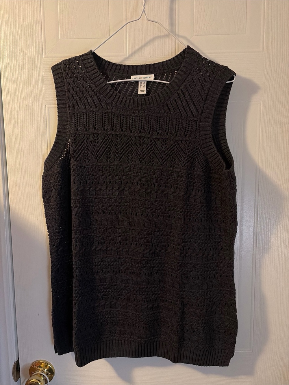 CANYON RETREAT Black 100% Cotton Pointelle Sweater Sleeveless Tank L